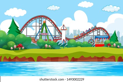 Scene background design with roller coaster at circus illustration