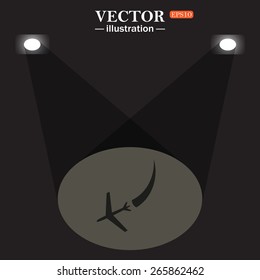 Scene with backlight. Lights. Light.  icon plane. The plane is landing , vector illustration, EPS 10