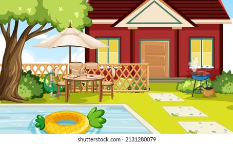 Scene of backyard with a fence illustration