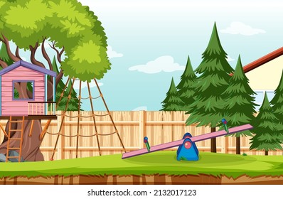 Scene of backyard with a fence illustration