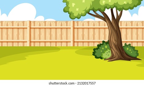 Scene of backyard with a fence illustration