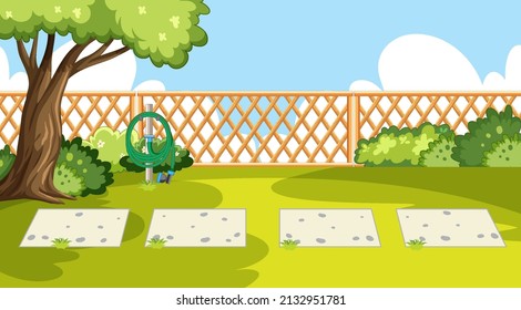 Scene of backyard with a fence illustration