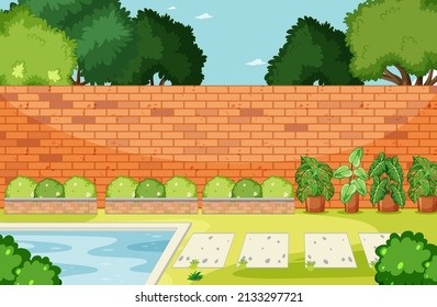 Scene of backyard with a fence illustration