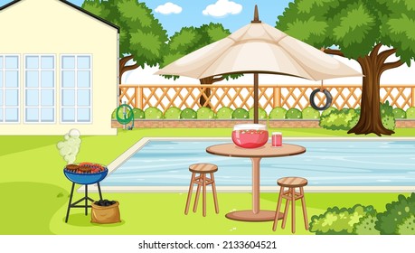 Scene of backyard with a fence illustration