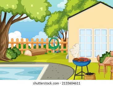 Scene of backyard with a fence illustration