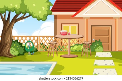 Scene of backyard with a fence illustration