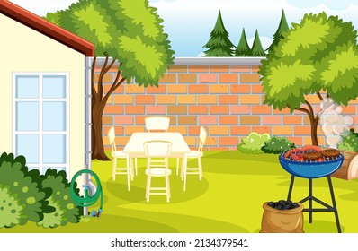 Scene of backyard with a fence illustration