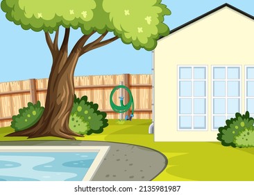 Scene of backyard with a fence illustration