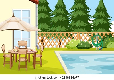 Scene of backyard with a fence illustration