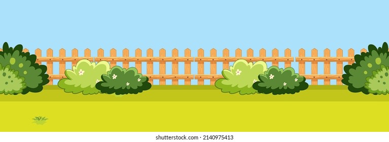 Scene of backyard with a fence illustration