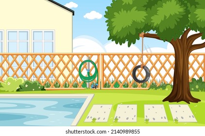 Scene of backyard with a fence illustration