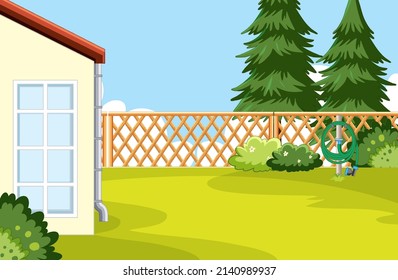 Scene of backyard with a fence illustration