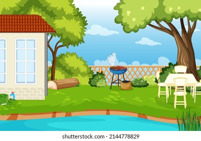 Scene of backyard with a fence illustration