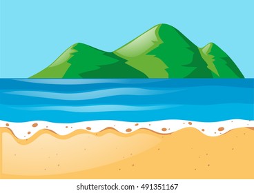 Scene with beach and ocean illustration