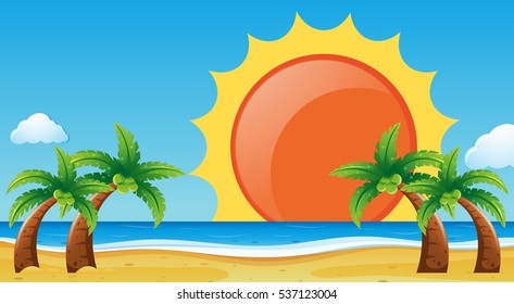 Scene with beach and ocean illustration