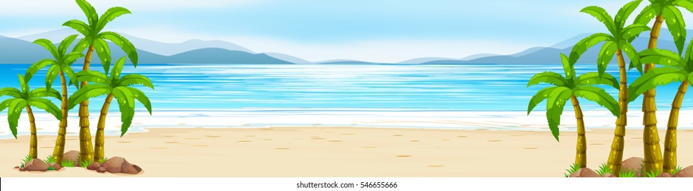 Scene with beach and ocean illustration