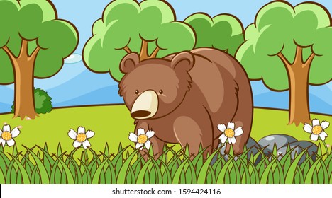 Scene with bear in garden illustration