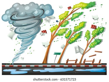 Scene with big storm on the road illustration