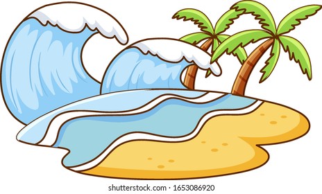 Scene with big waves on the island illustration