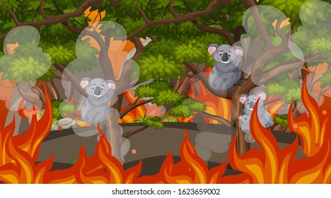 Scene with big wildfire in the forest  illustration
