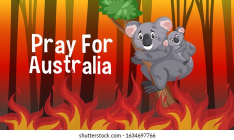 Scene with big wildfire in the forest  illustration