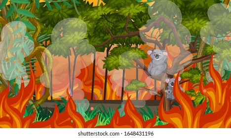 Scene with big wildfire in the forest  illustration