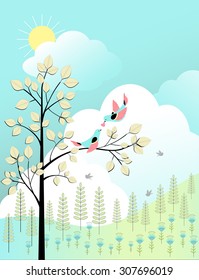 Scene with Birds, Branches and Trees