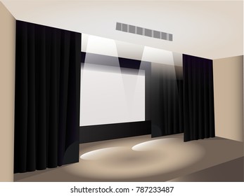 The scene with the black drapery