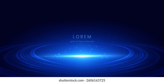 Scene blue light on dark background with circles lines effect glowing. Futuristic backdrop design concept. Vector illustration