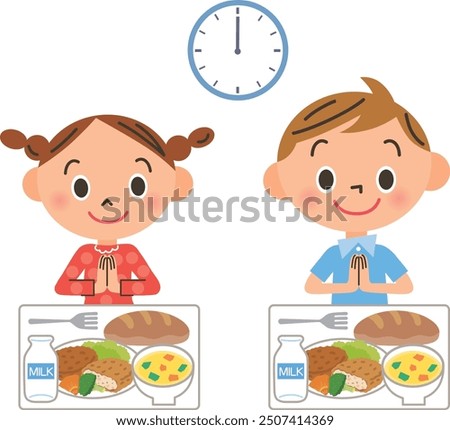 A scene of a boy and girl at elementary school having lunch