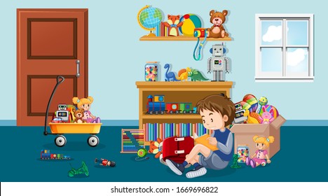 Scene with boy reading in the room illustration