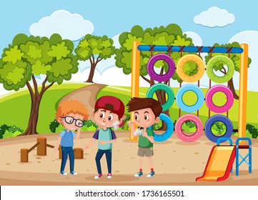 Scene with boys smoking in the park illustration
