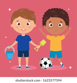 scene of boys standing playing vector illustration design