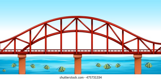 Scene with bridge over the ocean illustration