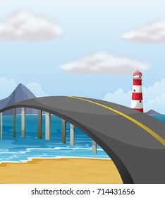 Scene with bridge over the ocean illustration