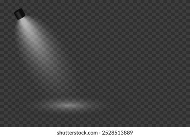 Scene with bright white light. Spotlight effect of light and podium. Vector illustration