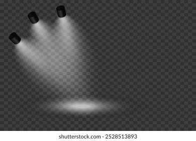 Escena con luz blanca brillante. Efecto Spotlight de luz y podio. Ilustración vectorial