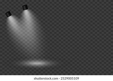 Scene with bright white light. Spotlight effect of light and podium. Vector illustration