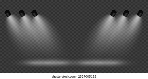 Escena con luz blanca brillante. Efecto Spotlight de luz y podio. Ilustración vectorial