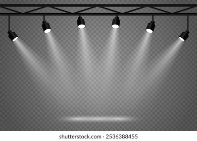 Escena con luz blanca brillante. Los focos son una luz hermosa. Sobre un fondo transparente.