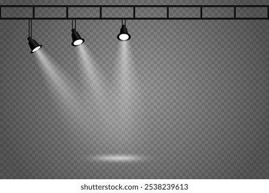 Cena com luz branca brilhante. Os holofotes são uma bela luz. Em um fundo transparente.