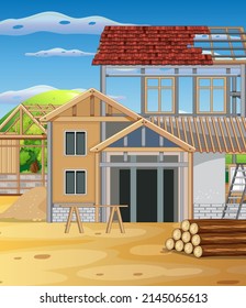 Scene of building construction site illustration