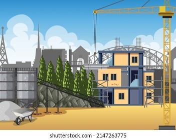 Scene of building construction site illustration