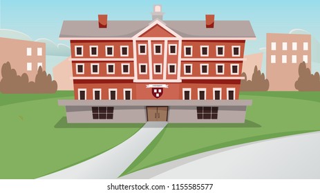 The scene of a building which is in the university. It could be a dormitory, a faculty or a campus.