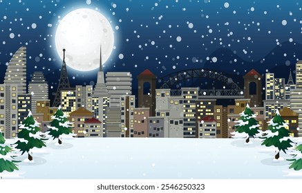 Scene with buildings in winter time vector image
