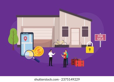 Scene for buying home, search for real estate, finding property 2d vector illustration concept for banner, website, landing page, flyer, etc