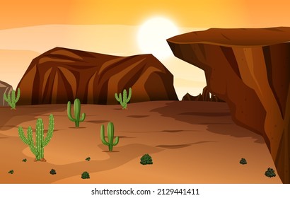 Scene with cactus in the desert illustration