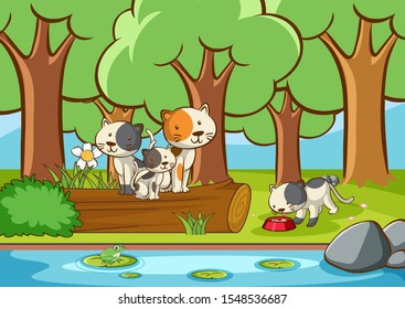 Scene with cats in the garden illustration