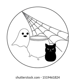 scene of cauldron with icons halloween