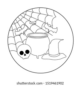 scene of cauldron with icons halloween